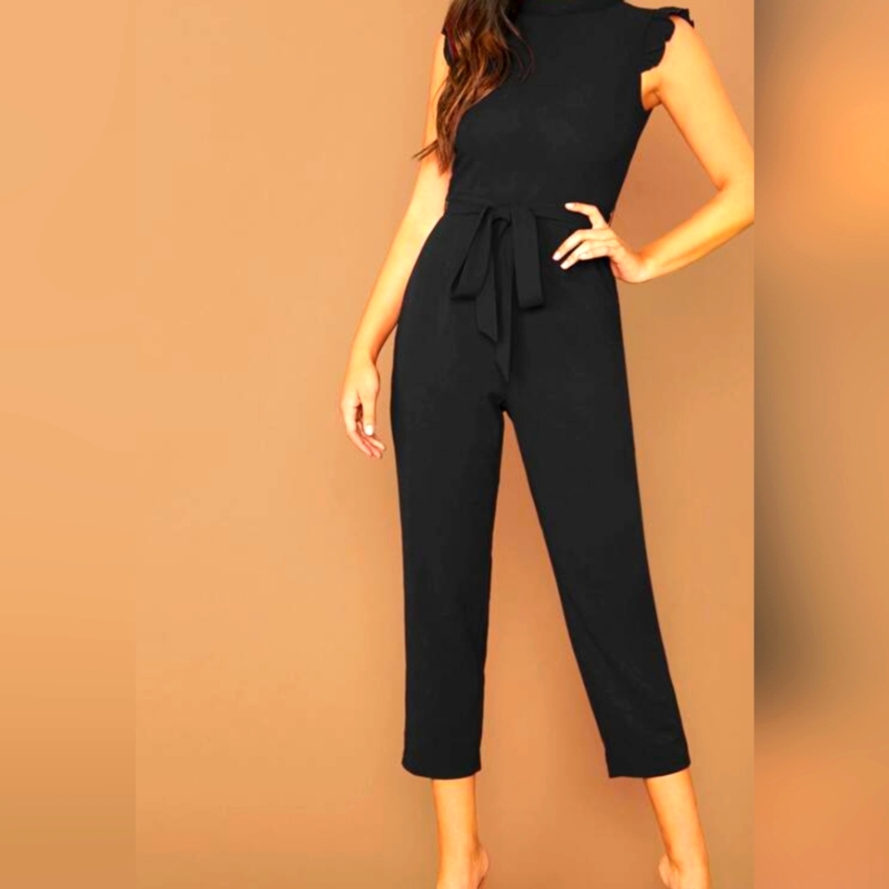 Sleeveless Wine colored Jumpsuit with belt